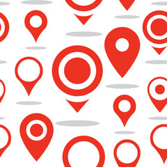 Red pin point icon seamless pattern on white background.