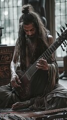 A Musician Playing a Unique Guitar
