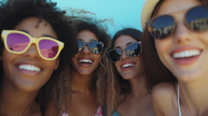 Candid Selfie Moment with a Diverse Group of Friends Using a Flip Phone, Showcasing Joyful Expressions and Fun Interactions Together