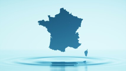 水面に浮かぶフランスの地図