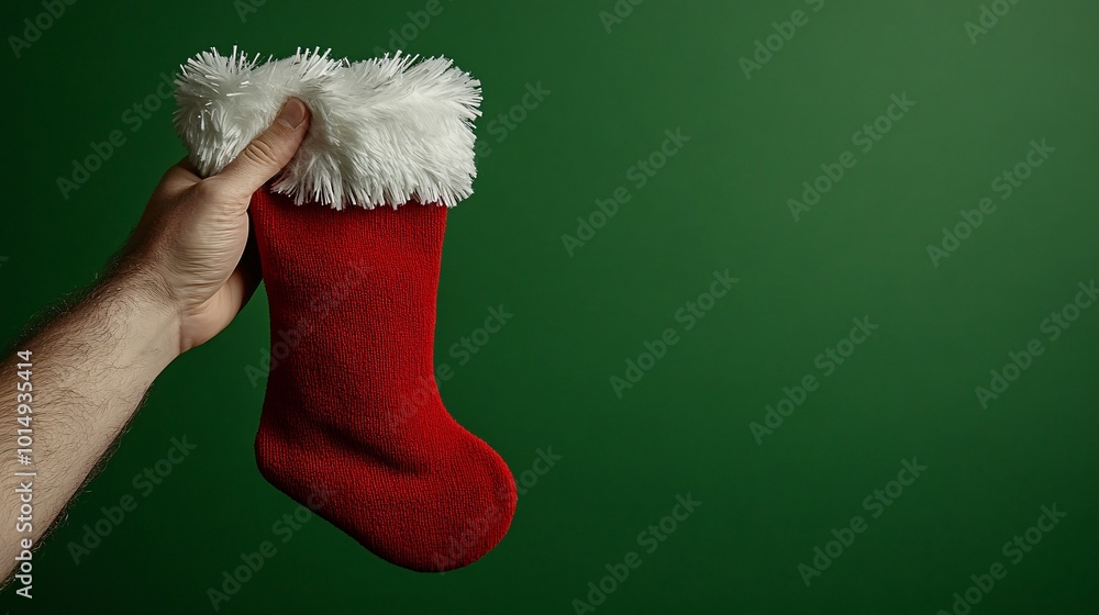 Aufkleber isolated on christmas green color background with side space for letters a person holding a large re