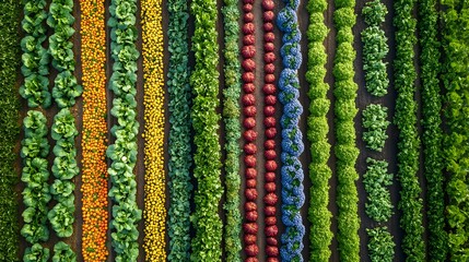 Aerial View of Lush Vegetable Garden Rows