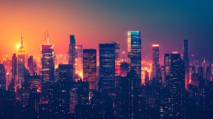 Obraz premium City Skyline at Dusk with Illuminated Lights