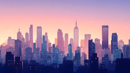 Fototapeta premium Animated City Skyline at Dusk with Lights