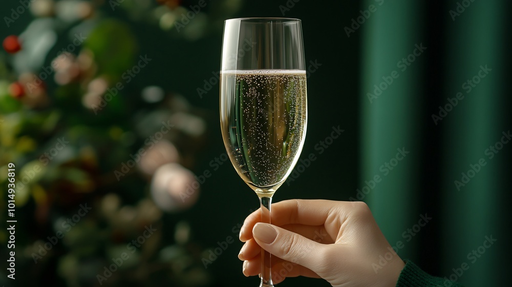 Aufkleber isolated on christmas green color background with side space for letters hands holding a sparkling c