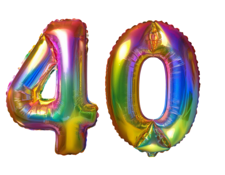 Luftballons aus den Zahlen 40 isoliert auf weißen Hintergrund, Freisteller 