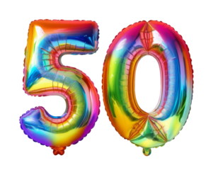 Luftballons aus den Zahlen 50 isoliert auf weißen Hintergrund, Freisteller 