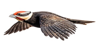 Obraz premium Pileated Woodpecker Bird Flying on White Background, Photo Realistic, Wallpaper, Cover and Screen for Smartphone, PC, Laptop, 9:16 and 16:9 Format