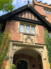 The front entrance of Stan Hywett Hall, former estate of the family of F.A. Seiberling, co-founder of The Goodyear Tire & Rubber Co., Akron, Ohio