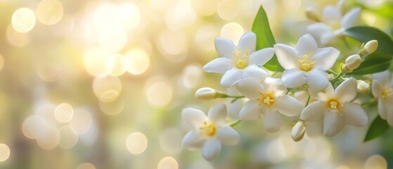 Fototapeta premium white jasmine flowers with delicate blurred nature background