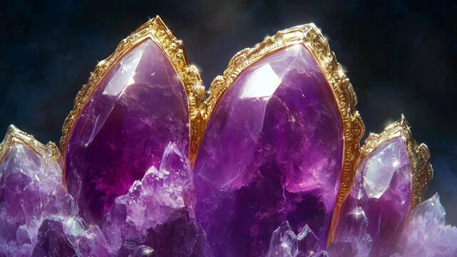 purple amethyst with gold pattern video stock animation background looping seamless 4k quality 