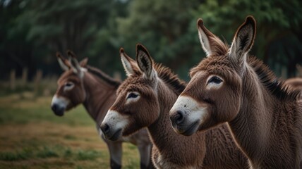 Group of donkeys over a blurry background