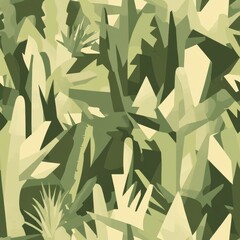 Abstract Jungle Foliage Pattern in Green Tones