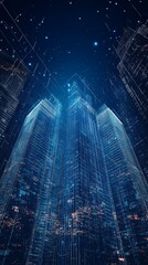 skyscrapers made of digital lines and dots