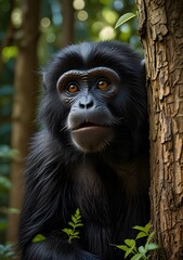 Obraz premium Black Monkey in Forest with Satirical Humor