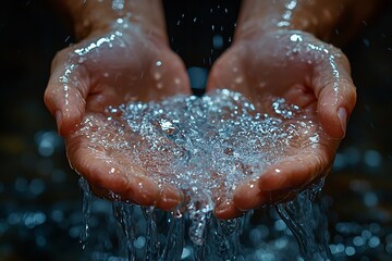 Fototapeta premium Jesus, hands in water, pouring out the stream of pure living waters to show that he is the source and life for all people