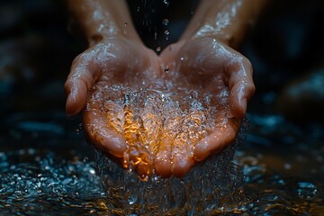 Fototapeta premium Jesus, hands in water, pouring out the stream of pure living waters to show that he is the source and life for all people