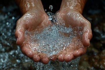 Jesus, hands in water, pouring out the stream of pure living waters to show that he is the source and life for all people