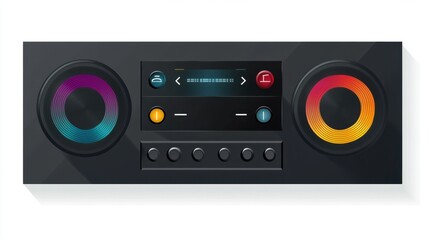 Fototapeta premium Flat, modern music player bar sticker with media control buttons, isolated on white