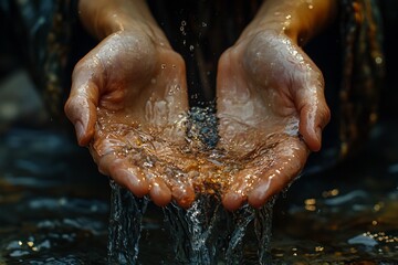 Fototapeta premium Jesus, hands in water, pouring out the stream of pure living waters to show that he is the source and life for all people