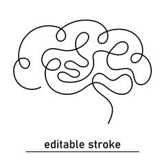 Human Brain. Human brain continuous unilinear drawing. Psychological counselling. Medical help. Stroke