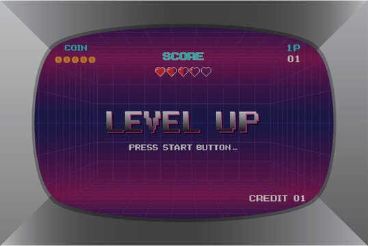 LEVEL UP. pixel art .8 bit game. retro game. for game assets in vector illustrations.	