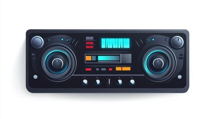 Fototapeta premium Flat music player bar sticker with volume and media controls, isolated on white background