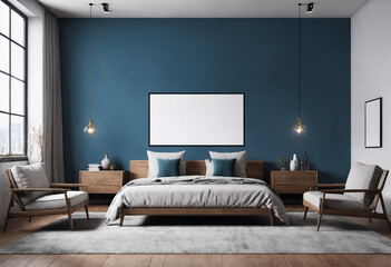 Bedroom interior with poster mockup