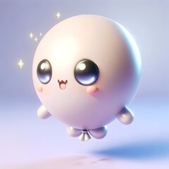 Naklejka premium Joyful Kawaii Balloon Character with Sparkling Eyes and Happy Smile in Soft 3D Pastel Design