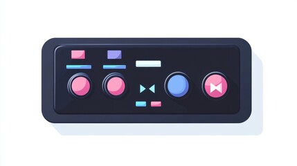 Flat, simple music player bar sticker featuring play, stop, and next buttons, isolated on white