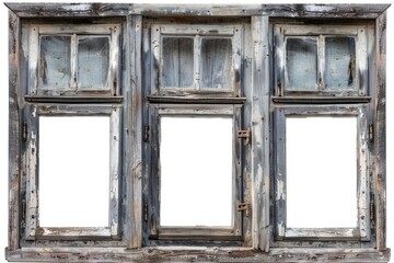 A close-up view of an old wooden window with three panes of glass
