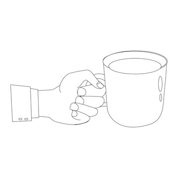recommend clip art: Line art of Hand holding plastic cup of Coffee drink, Coffee cup in hand. Minimalist line illustration of hand gripping a coffee cup