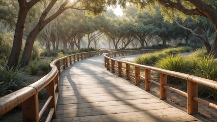 Pathway in a zoo surrounded by lush greenery and trees