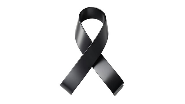 Black Ribbon Symbol of Mourning and Loss on a transparent background 