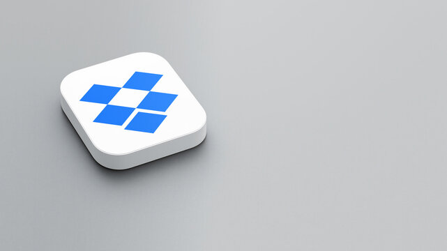 An icon of the Dropbox logo on a gray background, a white square with rounded corners, a minimalistic design, 3D rendering.	
