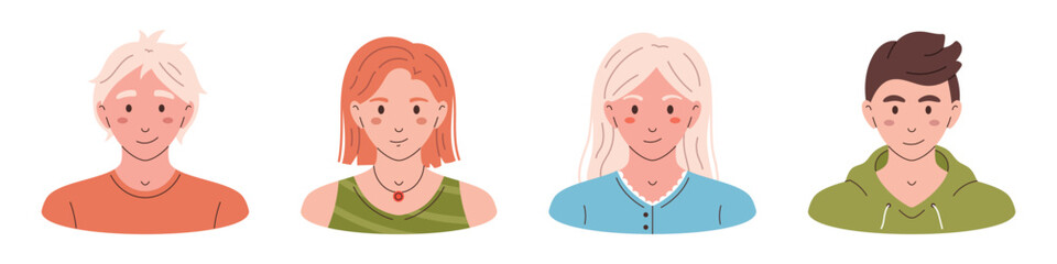 Vector people avatar set. Characters in flat design. Different smiling girls and boys collection.
