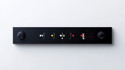 Minimalistic music player bar sticker with play, pause, and next buttons, isolated on white background