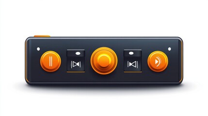 Modern audio player bar sticker with icons for play, pause, and stop, isolated on white background