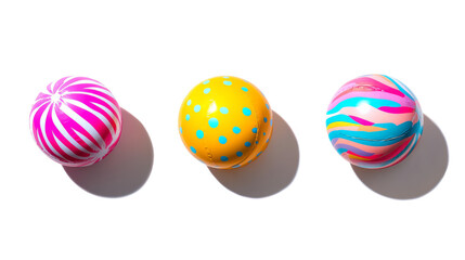 Fototapeta premium Three balls with different colors and patterns.on a transparent background. PNG format