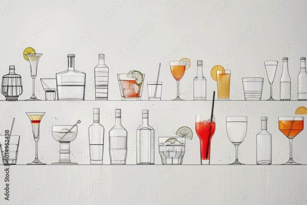 Poster a collection of glasses and bottles displayed on a shelf