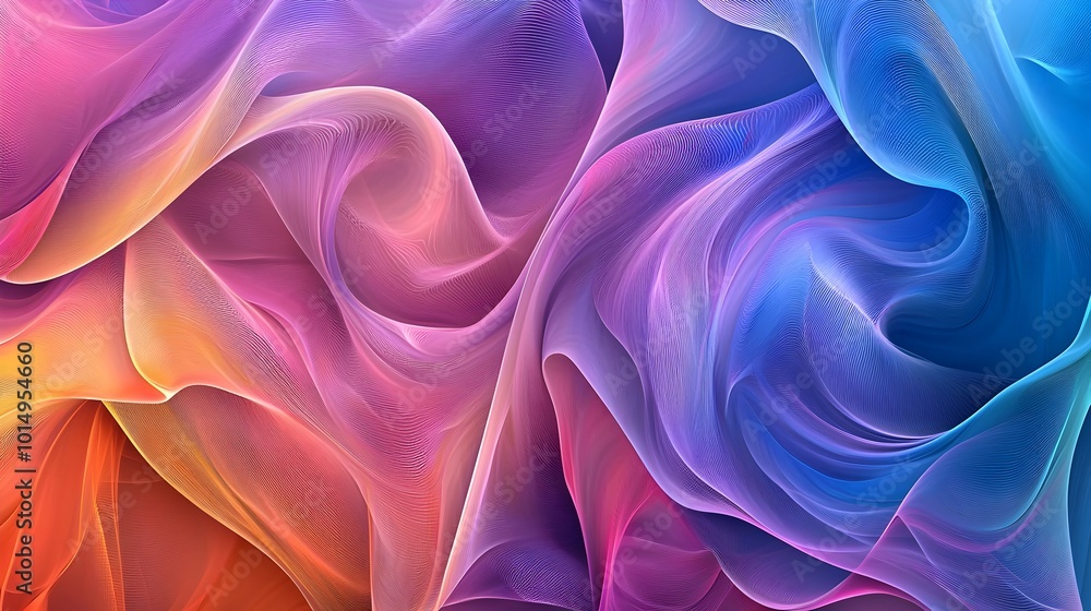 Poster harmonious intertwining of flowing abstract lines in vibrant colors