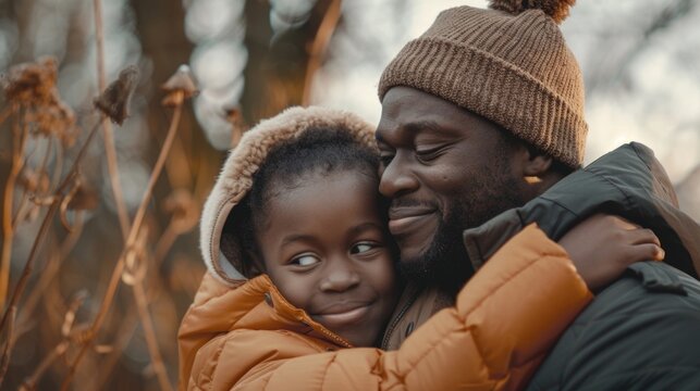A heartwarming moment of connection between a grown man and a young girl, embracing in a warm gesture