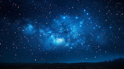 Fototapeta premium Stunning starry night sky with bright constellations and a cosmic backdrop over a dark landscape with copy space