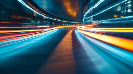 Fototapeta premium Blurred Motion in a Futuristic Urban Tunnel