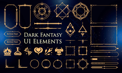 Set of Dark Fantasy Elements for user interface, poster, video. Fantasy magic HUD. Template for rpg game interface. Vector Illustration EPS10