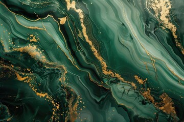 Close-up shot of a beautiful green and gold marble with intricate details