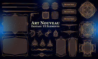 Set of Art Nouveau Fantasy Elements for user interface, poster, video. Fantasy magic HUD. Template for rpg game interface. Vector Illustration EPS10