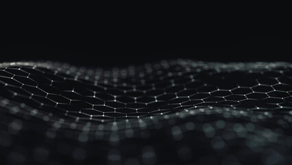 Futuristic hexagon wave. Abstract hexagon wave pattern. Dark cyberspace. Abstract wave with dots and line. 3d vector illustration. © Viktor