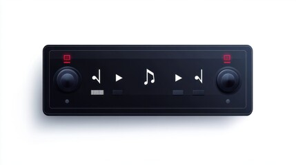 Fototapeta premium Simple vector music player bar sticker with play, stop, and volume buttons, isolated on white background