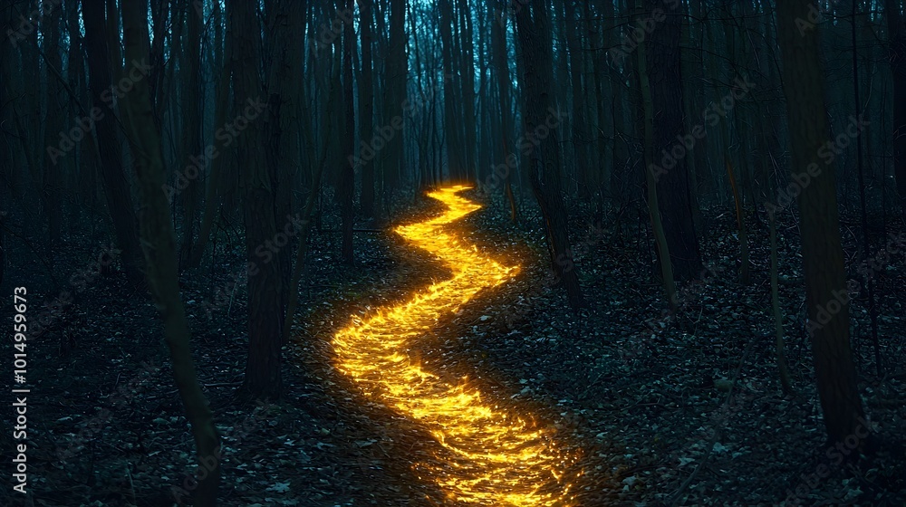 Poster radiant path through the enchanting forest symbolizing optimism